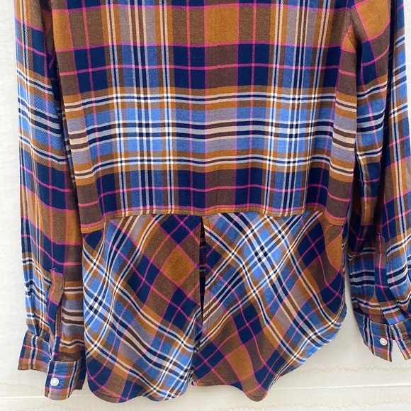 Lucky Brand Womens small plaid pocket long sleeve split back blue shirt - Picture 3 of 6